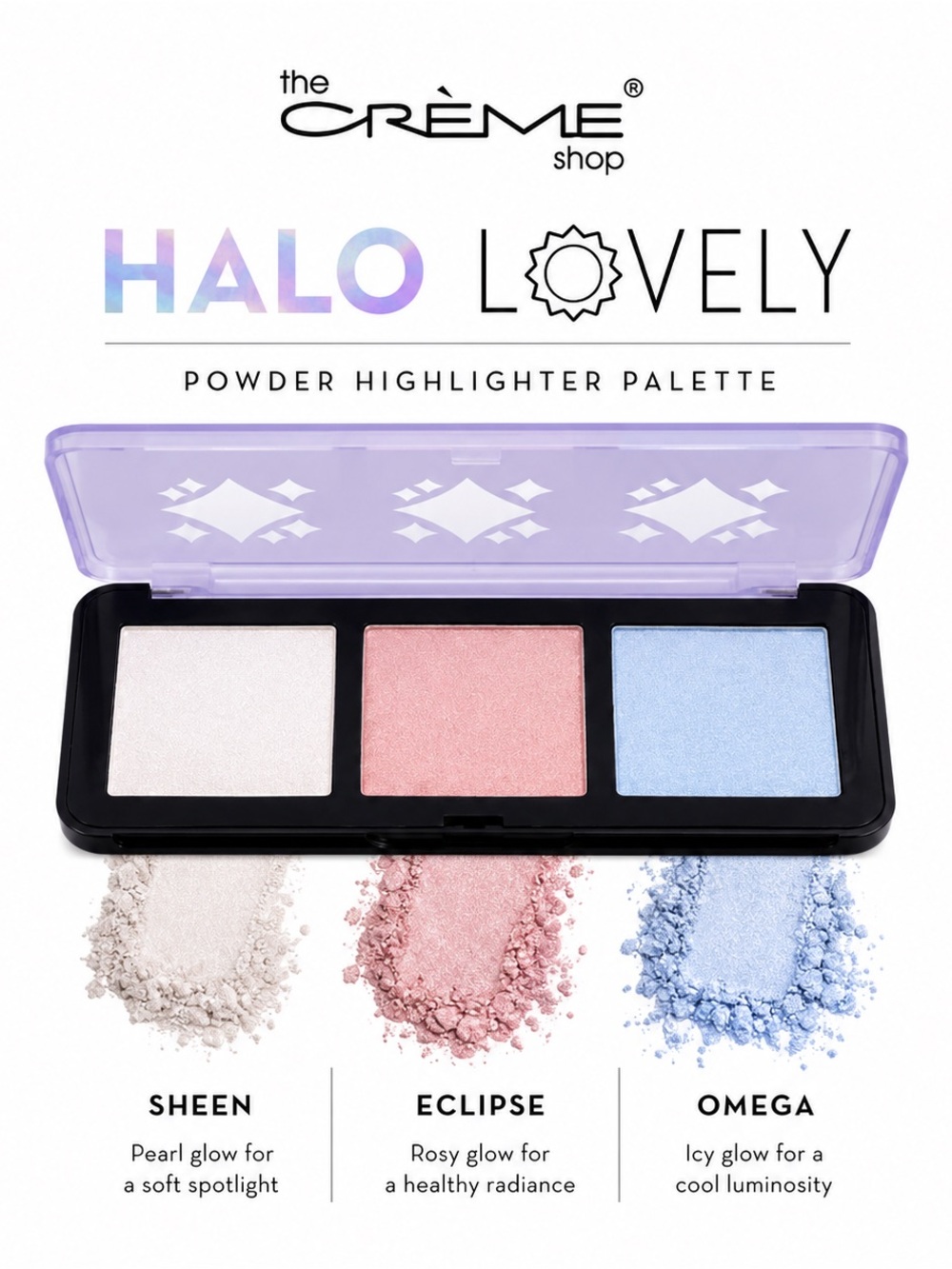 the Crème Shop Halo Lovely Powder Highlighter Palette — Pink, White, Blue